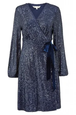 Mini Dresses^Yumi Sequin Wrap Dress With Velvet Tie Navy