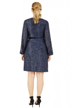 Mini Dresses^Yumi Sequin Wrap Dress With Velvet Tie Navy