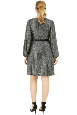 Mini Dresses^Yumi Sequin Wrap Dress With Velvet Tie Black