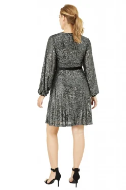 Mini Dresses^Yumi Sequin Wrap Dress With Velvet Tie Black