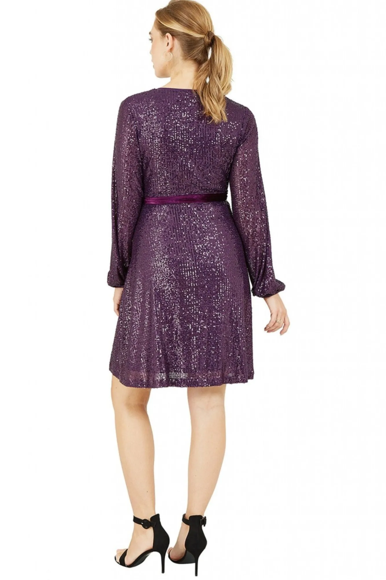 Mini Dresses^Yumi Sequin Wrap Dress With Velvet Tie Purple