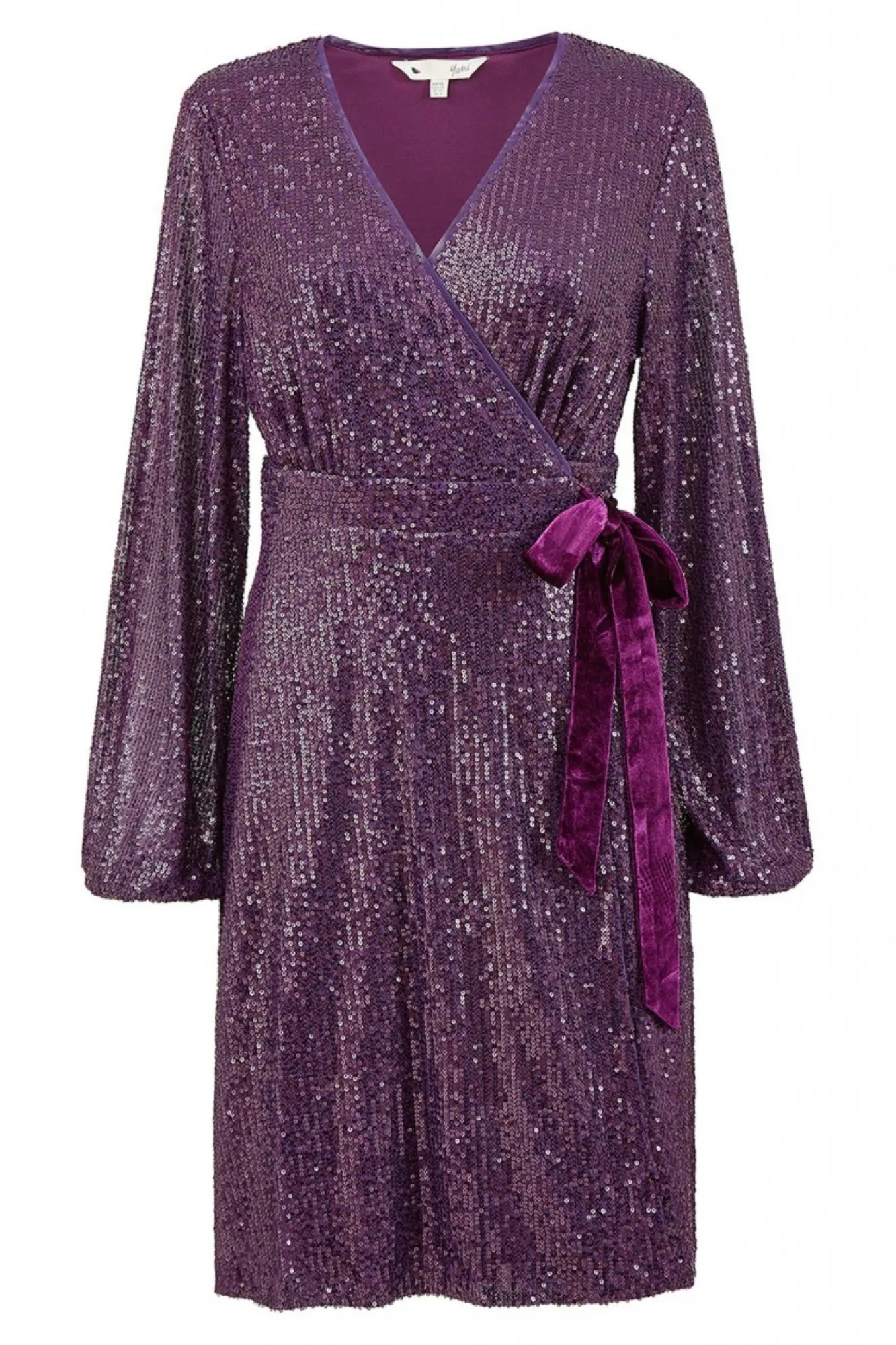 Mini Dresses^Yumi Sequin Wrap Dress With Velvet Tie Purple