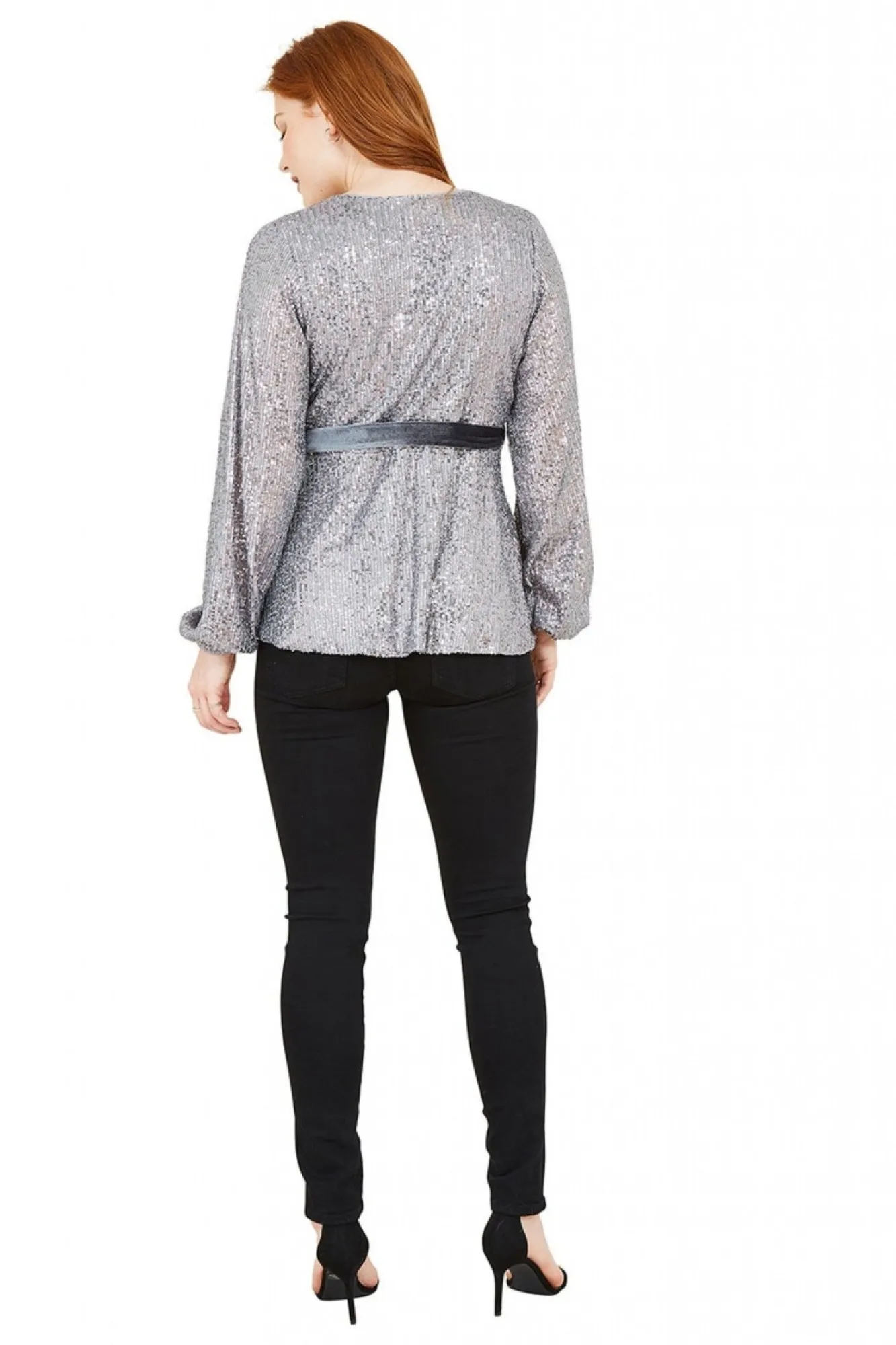 Blouses^Yumi Sequin Wrap Top Silver