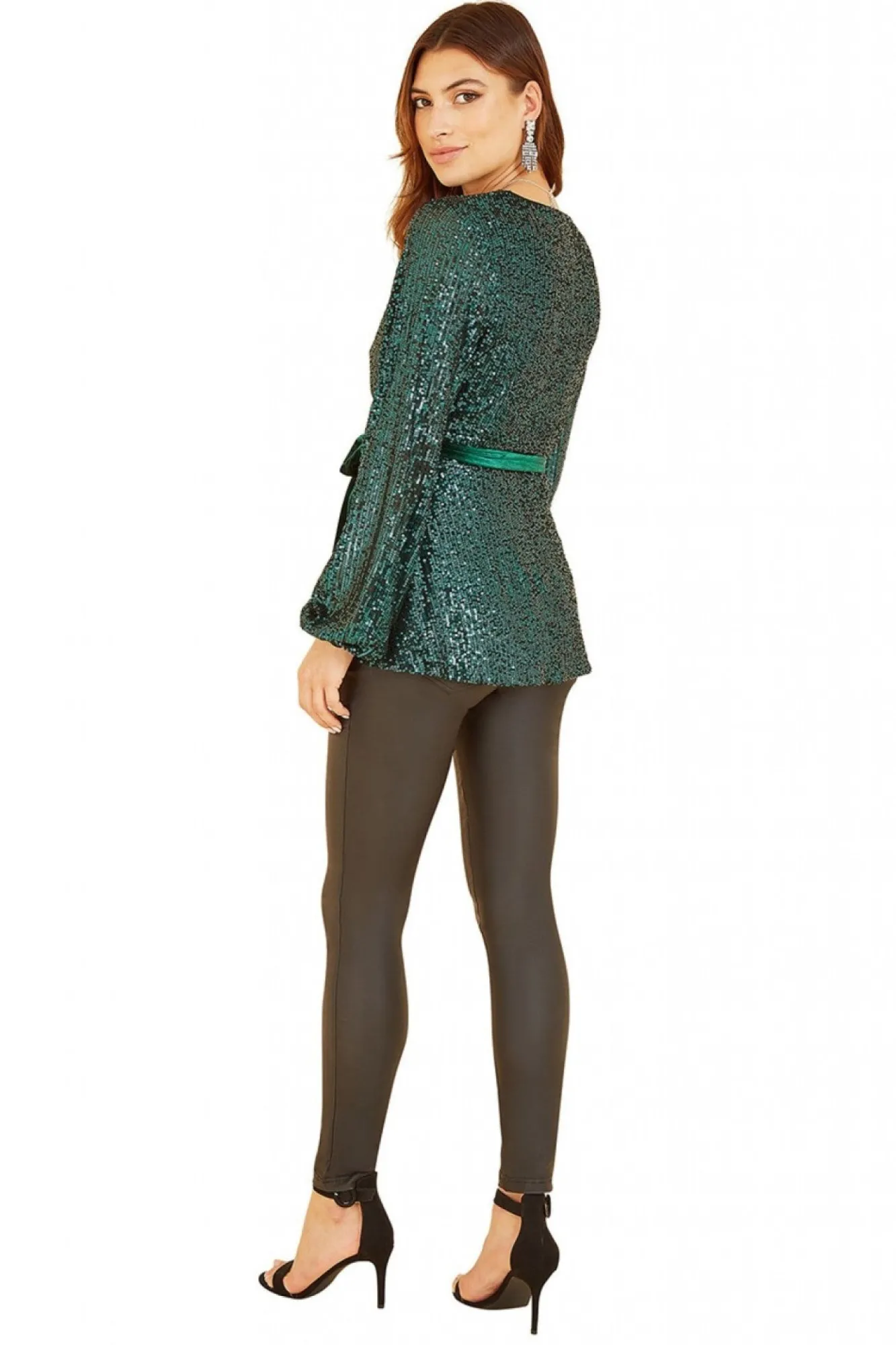 Blouses^Yumi Sequin Wrap Top With Velvet Tie Green