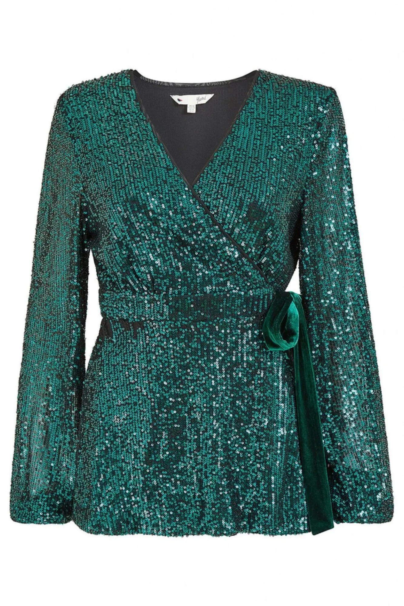 Blouses^Yumi Sequin Wrap Top With Velvet Tie Green
