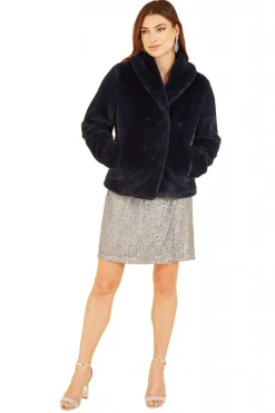 Outerwear^Yumi Short Wrap Faux Fur Coat Navy