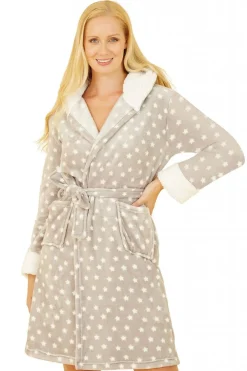 Loungewear & Sleepwear^Yumi Star Print Fleece Dressing Gown Grey