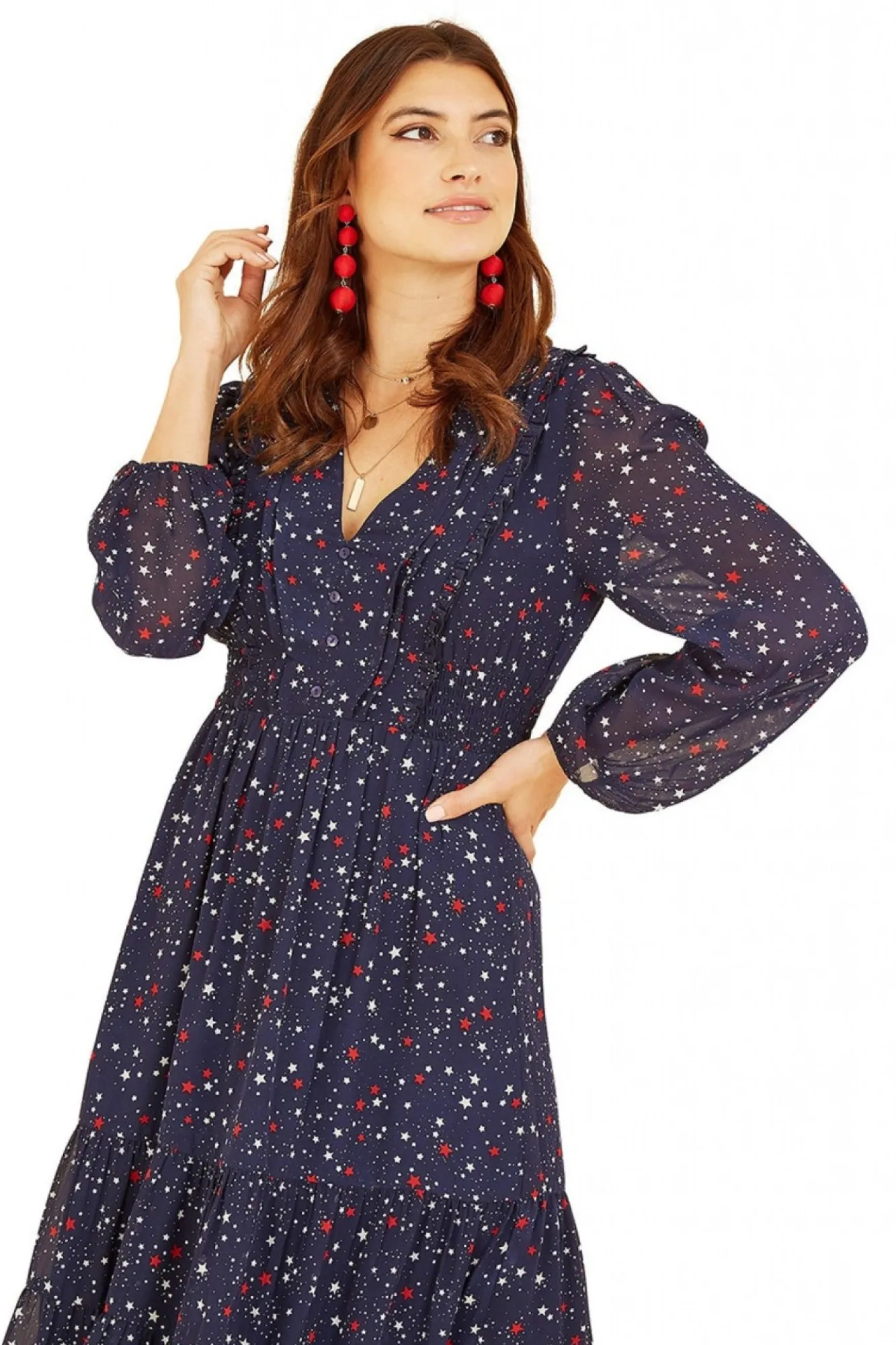 Midi Dresses^Yumi Star Print Long Sleeve Midi Dress Navy