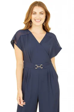 Jumpsuits^Yumi Wrap Jumpsuit With Mesh Panel And Belt Detail Navy