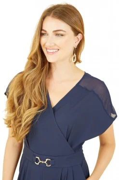 Jumpsuits^Yumi Wrap Jumpsuit With Mesh Panel And Belt Detail Navy