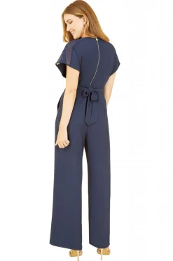 Jumpsuits^Yumi Wrap Jumpsuit With Mesh Panel And Belt Detail Navy
