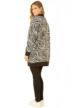 Knitwear^Yumi Zebra And Leopard Print Knitted Intarsia Cardigan Black