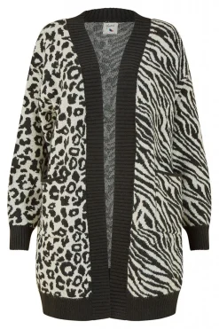 Knitwear^Yumi Zebra And Leopard Print Knitted Intarsia Cardigan Black